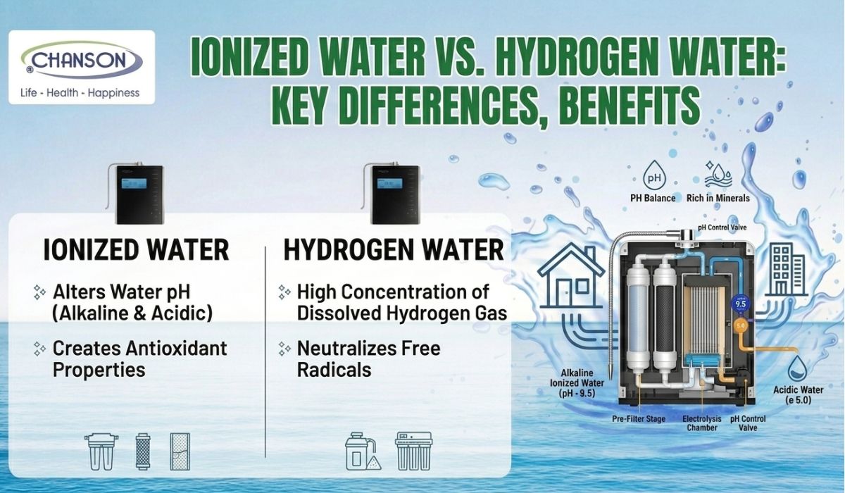 Ionized water vs hydrogen water comparison showing differences, benefits and working process